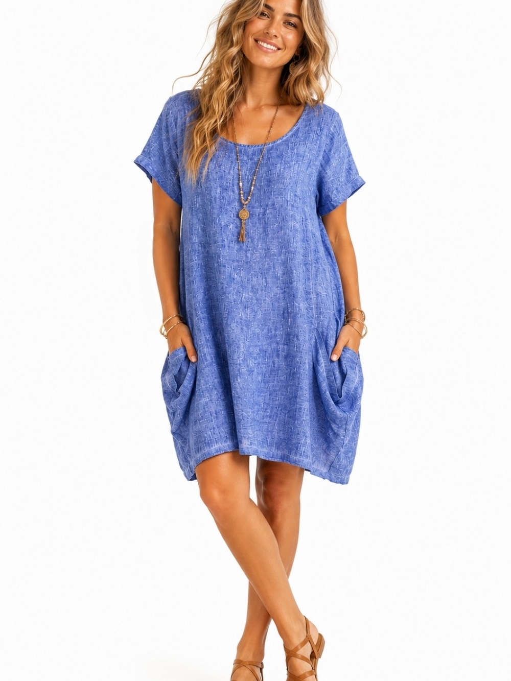 Linen Focus Casual Life Tunic Dress Pockets Lagenlook Coastal Size  S
